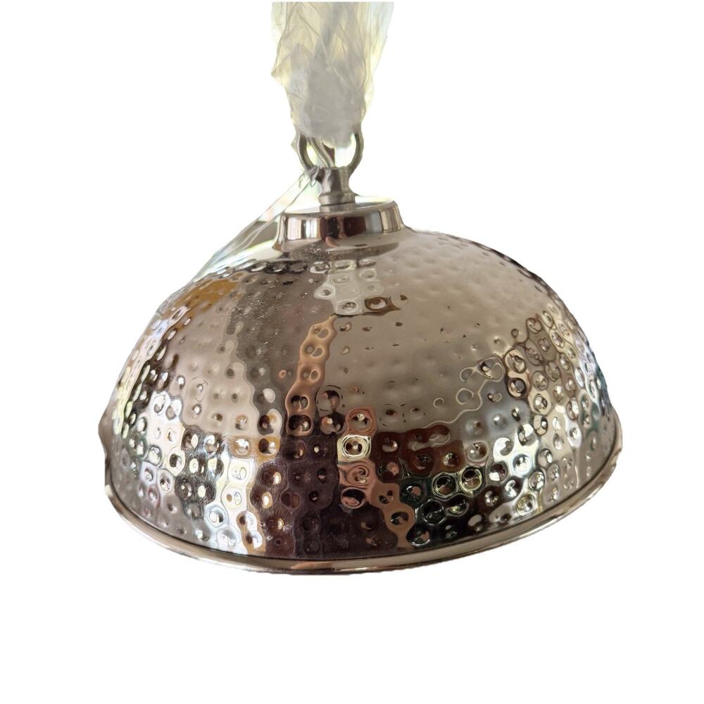 Hammered Metal Silver Tone Pendant Light Chain Link Rustic Industrial Kitchen